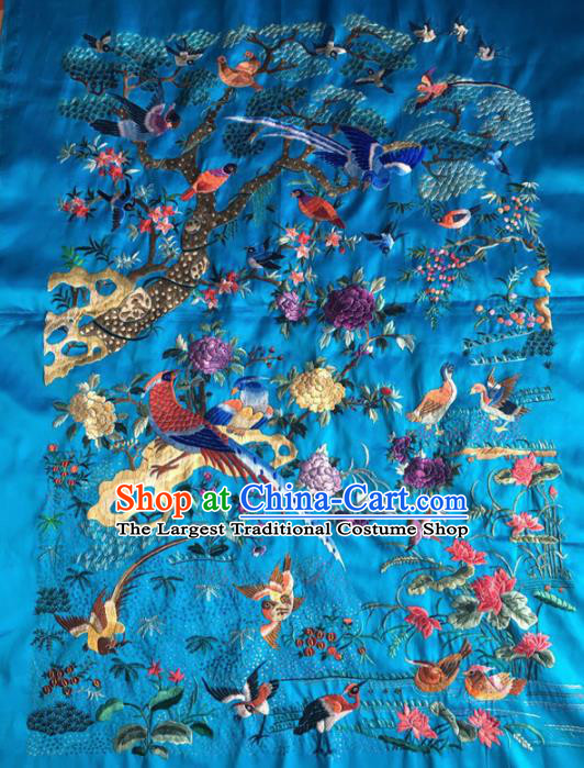 Chinese Traditional Handmade Embroidery Craft Embroidered Peony Blue Patches Embroidering Silk Piece