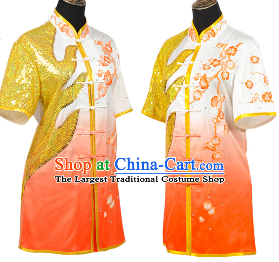 Color Transition Top Chinese Embroidered Dragon Taiji Outfit Martial Arts Uniforms Complete Set for Men or Women