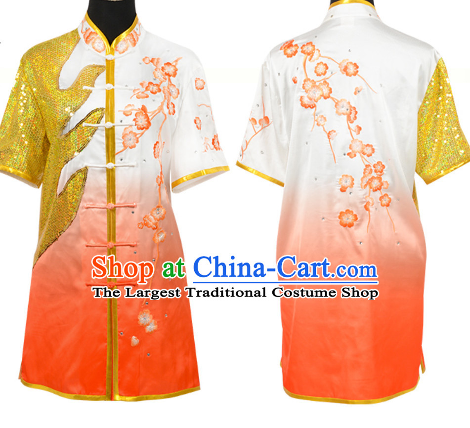 Color Transition Top Chinese Embroidered Dragon Taiji Outfit Martial Arts Uniforms Complete Set for Men or Women