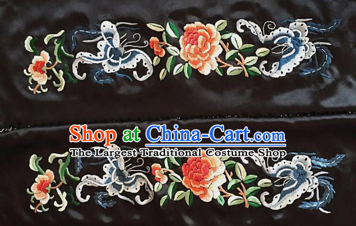 Chinese Traditional Handmade Embroidery Craft Embroidered Cloth Patches Embroidering Butterfly Peony Silk Piece