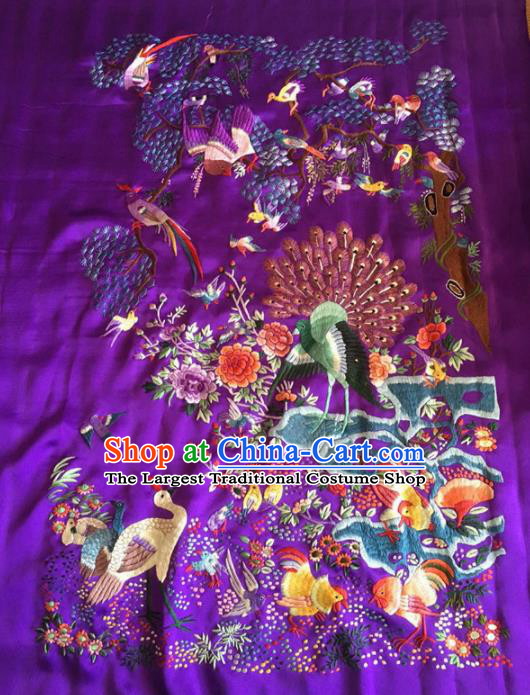 Chinese Traditional Handmade Embroidery Craft Embroidered Birds Purple Silk Patches