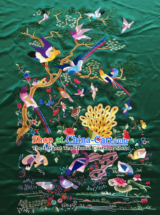 Chinese Traditional Handmade Embroidery Craft Embroidered Atrovirens Cloth Patches Embroidering Silk Piece