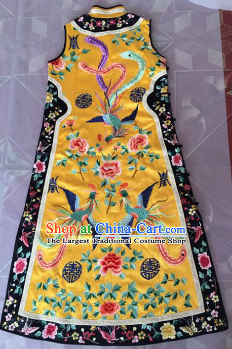 Chinese Traditional Costume Tang Suit Embroidered Qipao Yellow Cheongsam for Women