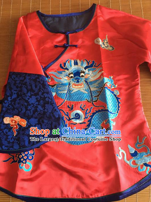 Chinese Traditional Silk Costume Tang Suit Embroidered Dragon Red Silk Blouse for Women