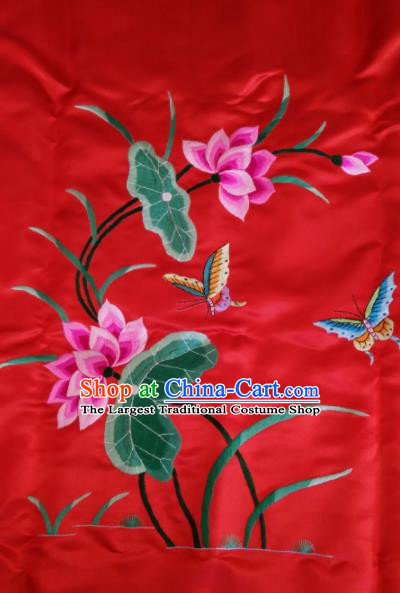 Asian Chinese Traditional Embroidered Lotus Red Silk Patches Handmade Embroidery Craft