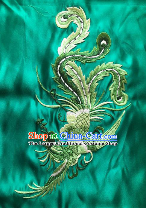 Asian Chinese Traditional Embroidered Phoenix Green Silk Patches Handmade Embroidery Craft