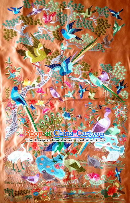 Asian Chinese Traditional Embroidered Flowers Birds Silk Patches Handmade Embroidery Craft