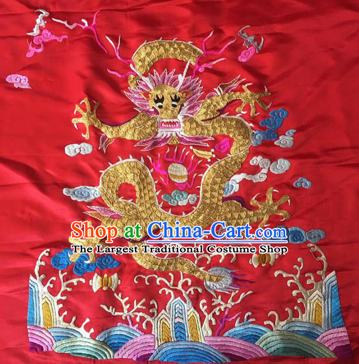 Asian Chinese Traditional Embroidered Dragon Red Silk Patches Handmade Embroidery Craft