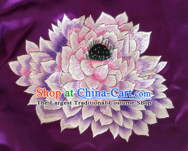 Asian Chinese Traditional Embroidered Lotus Purple Silk Patches Handmade Embroidery Craft