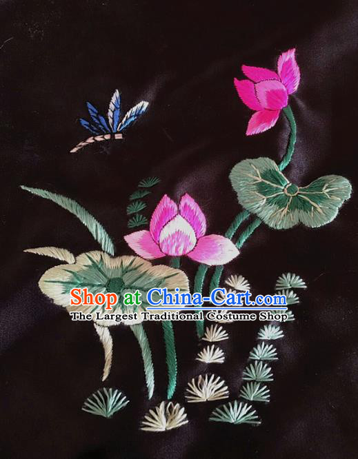 Asian Chinese Traditional Embroidered Lotus Silk Patches Handmade Embroidery Craft