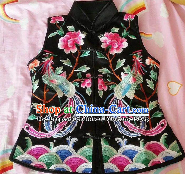 Chinese Traditional Costume Tang Suit Embroidered Phoenix Silk Vest for Women