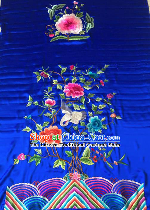 Chinese Traditional Embroidered Crane Peony Cloth Patches Handmade Embroidery Craft Silk Fabric