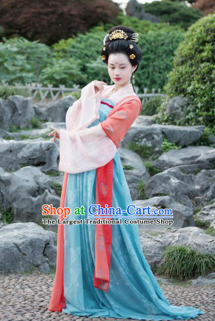 Chinese Traditional Tang Dynasty Imperial Consort Historical Costumes Ancient Peri Hanfu Dress for Women