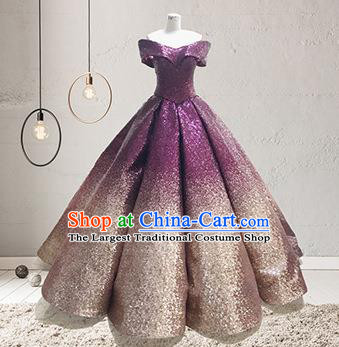 Top Grade Stage Performance Costumes Elegant Purple Sequins Full Dress for Women