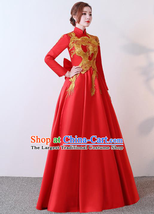 Chinese Traditional Costumes Elegant Red Full Dress Wedding Qipao Dress for Women