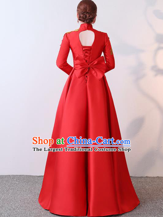 Chinese Traditional Costumes Elegant Red Full Dress Wedding Qipao Dress for Women