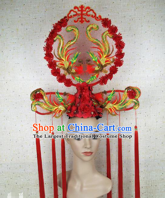 Asian Chinese Traditional Palace Phoenix Hair Accessories Stage Performance Catwalks Exaggerated Headdress for Women