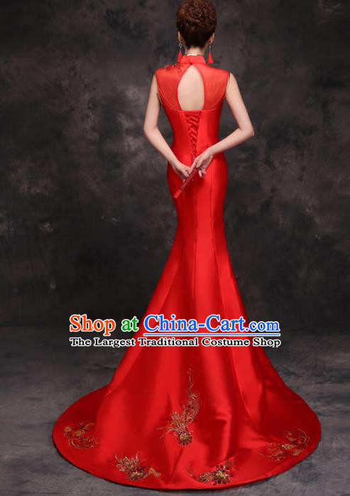 Chinese Traditional Costumes Elegant Wedding Mermaid Full Dress Red Qipao Dress for Women