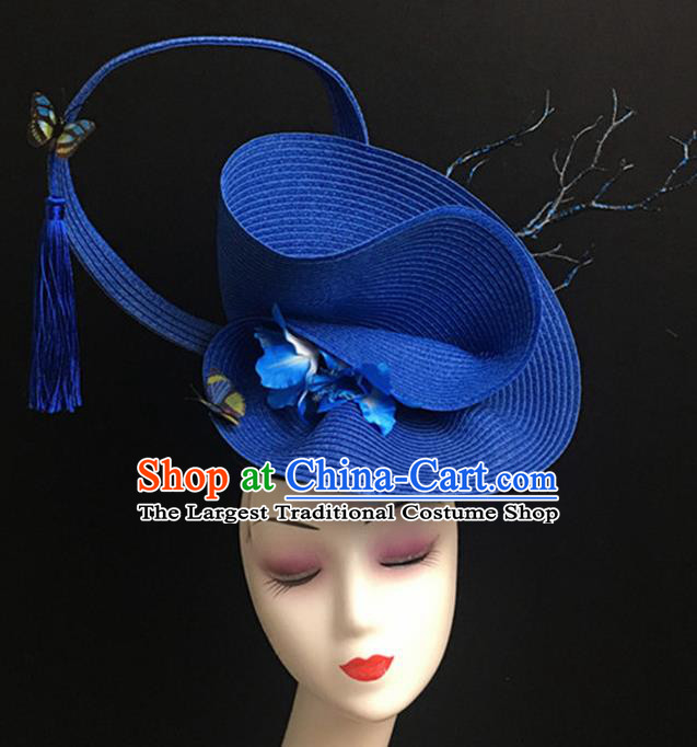 Top Halloween Catwalks Hair Accessories Stage Show Blue Top Hat Headdress for Women