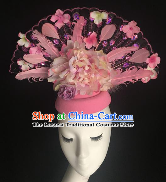 Top Halloween Hair Accessories Stage Show Chinese Traditional Catwalks Pink Top Hat Headpiece for Women