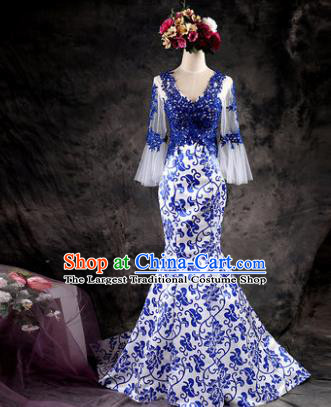 Chinese Traditional Costumes Elegant Full Dress Compere Qipao Dress for Women