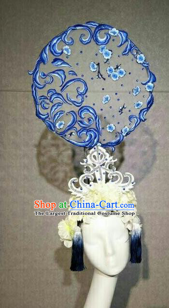 Asian Chinese Traditional Hair Accessories Catwalks Embroidered White Flowers Headdress for Women