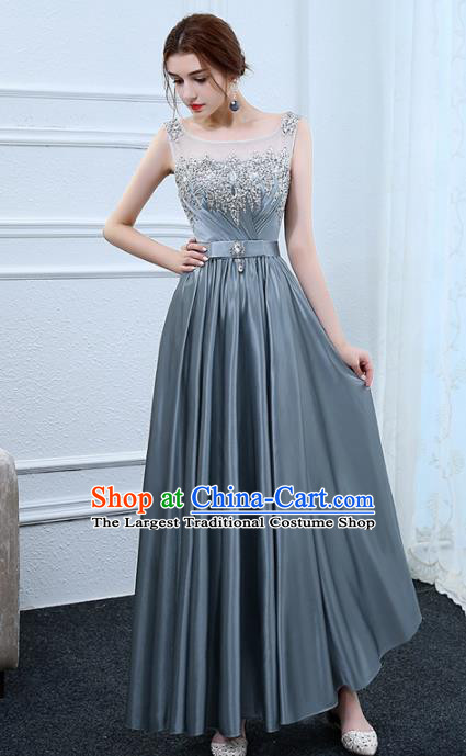 Top Grade Stage Performance Costumes Modern Dance Elegant Grey Satin Full Dress for Women