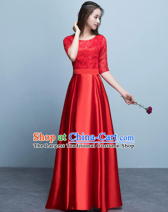 Top Grade Stage Performance Compere Red Formal Dress Chorus Elegant Lace Full Dress for Women