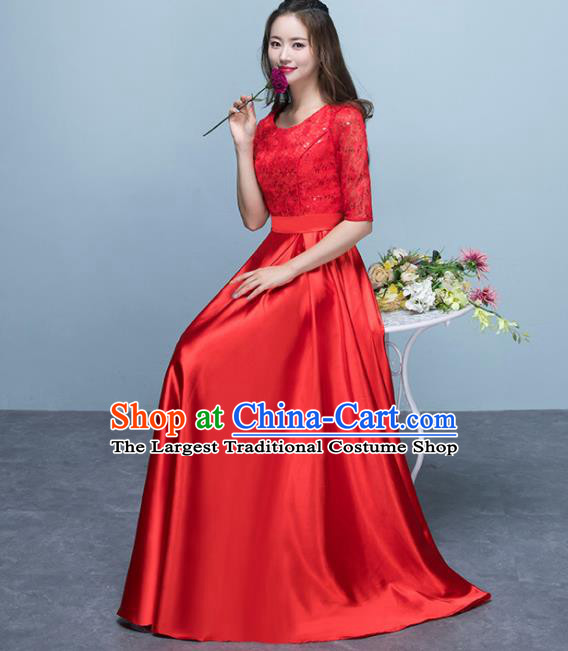 Top Grade Stage Performance Compere Red Formal Dress Chorus Elegant Lace Full Dress for Women