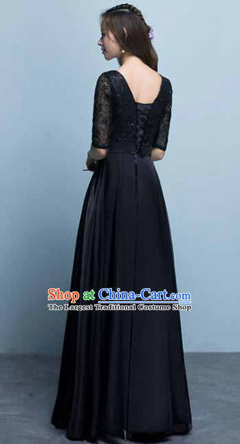 Top Grade Stage Performance Compere Black Formal Dress Chorus Elegant Lace Full Dress for Women