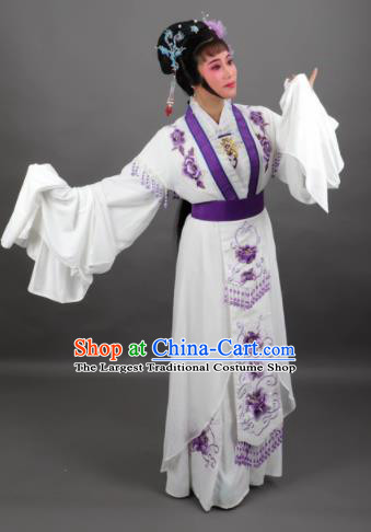 Professional Chinese Traditional Beijing Opera Embroidered White Dress Ancient Palace Princess Costume for Women