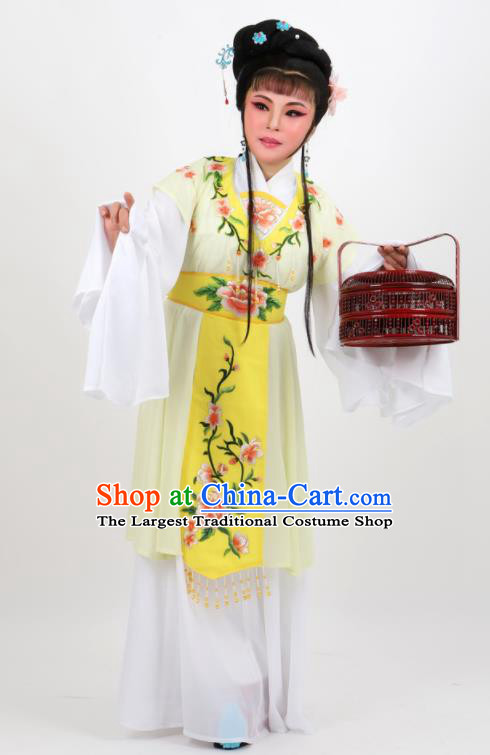 Chinese Traditional Peking Opera Diva Kou Zhu Yellow Dress Ancient Court Maid Costume for Women