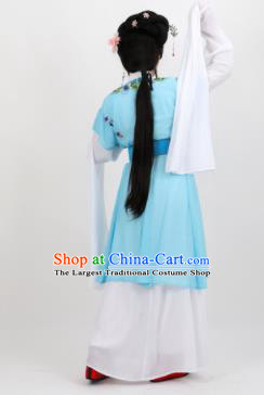 Chinese Traditional Peking Opera Diva Kou Zhu Blue Dress Ancient Court Maid Costume for Women