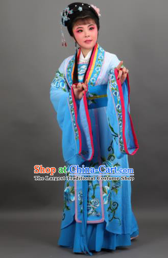 Chinese Traditional Peking Opera Diva Empress Blue Dress Ancient Court Queen Costume for Women