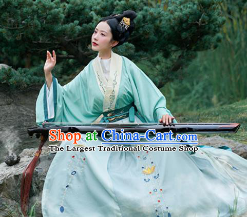 Asian Chinese Jin Dynasty Court Princess Green Hanfu Dress Traditional Ancient Drama Goddess Luo Costumes for Women