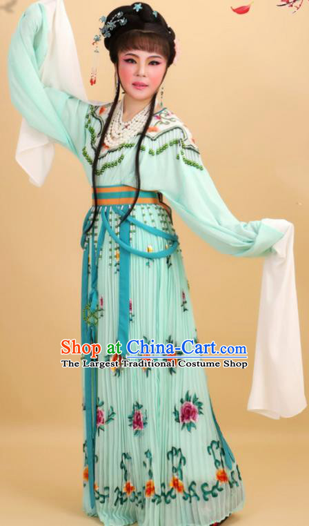 Chinese Traditional Peking Opera Royal Princess Green Dress Ancient Court Lady Costume for Women