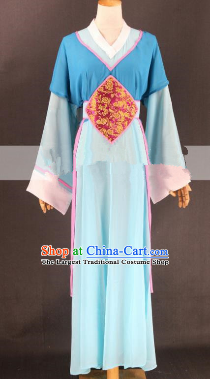Chinese Traditional Peking Opera Actress Court Maid Blue Dress Ancient Servant Girl Costume for Women
