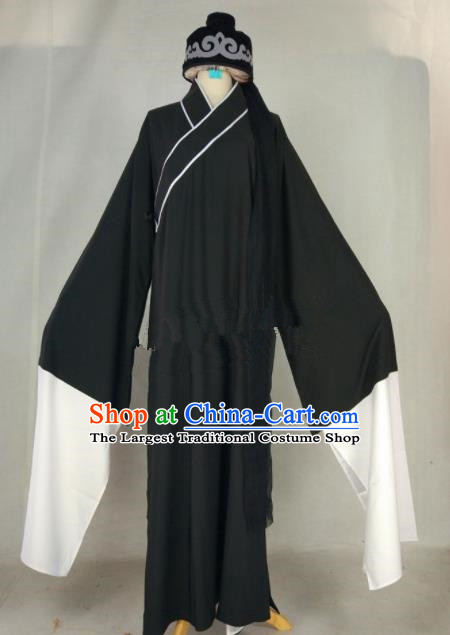 Chinese Traditional Beijing Opera Niche Liang Shanbo Black Robe Ancient Scholar Costume for Men