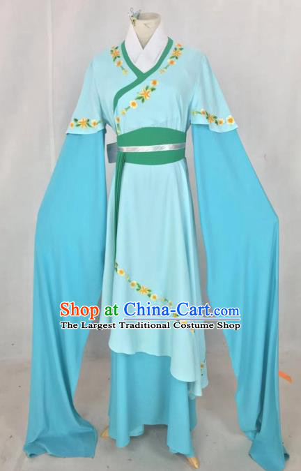 Chinese Traditional Peking Opera Actress Hua Tan Light Blue Dress Ancient Maidservant Costume for Women