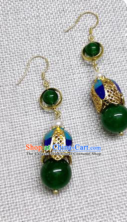 Chinese Traditional Hanfu Deep Green Bead Magnolia Earrings Ancient Princess Ear Accessories for Women