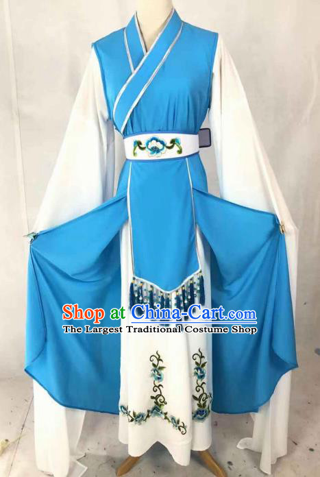 Chinese Traditional Peking Opera Palace Lady Blue Dress Ancient Servant Girl Costume for Women