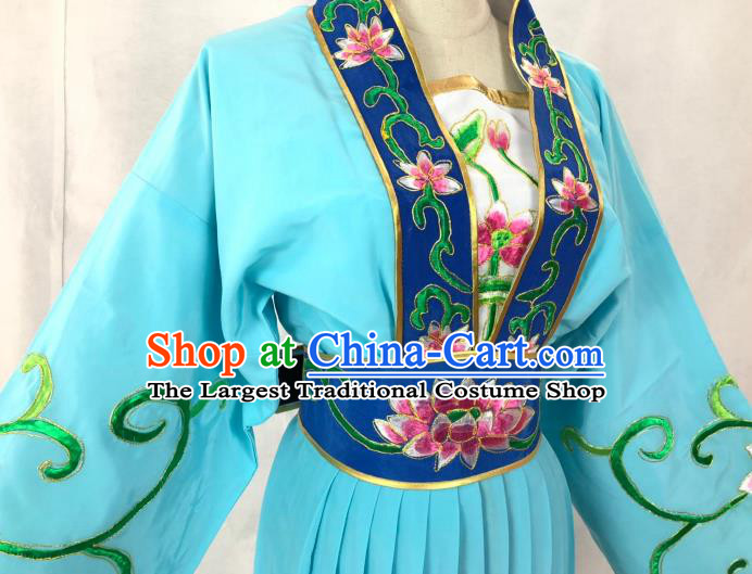 Chinese Traditional Peking Opera Actress Court Maid Blue Dress Ancient Taoist Nun Costume for Women