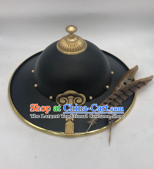 Chinese Traditional Swordsman Helmet Headwear Ancient Ming Dynasty Blades Hat for Men