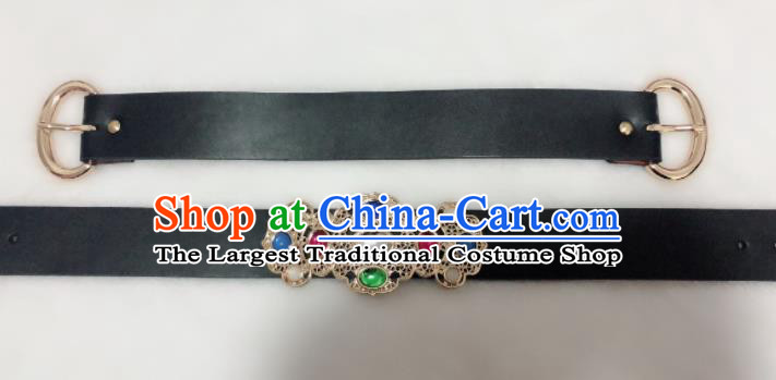 Chinese Traditional Hanfu Gem Belts Ancient Ming Dynasty Swordsman Leather Waistband for Men