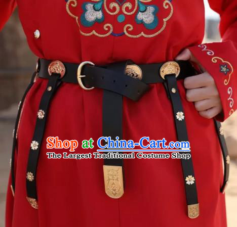 Chinese Traditional Hanfu Tassel Belts Ancient Ming Dynasty Swordsman Leather Waistband for Men