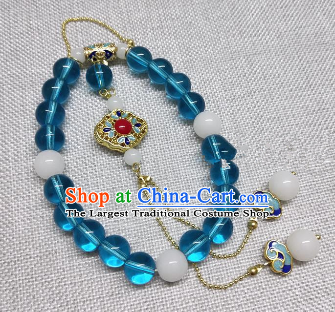 Chinese Traditional Palace Blue Beads Brooch Accessories Ancient Qing Dynasty Queen Breastpin Hanfu Pendant for Women