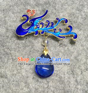 Chinese Traditional Hanfu Pendant Accessories Palace Blue Phoenix Brooch Ancient Qing Dynasty Queen Breastpin for Women