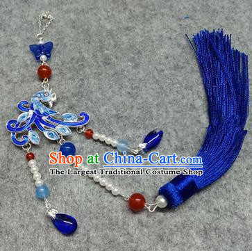Chinese Traditional Hanfu Accessories Blueing Phoenix Brooch Pendant Ancient Qing Dynasty Queen Breastpin for Women