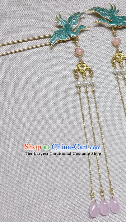 Chinese Traditional Hair Accessories Hanfu Crane Tassel Hairpins Ancient Princess Hair Clip for Women