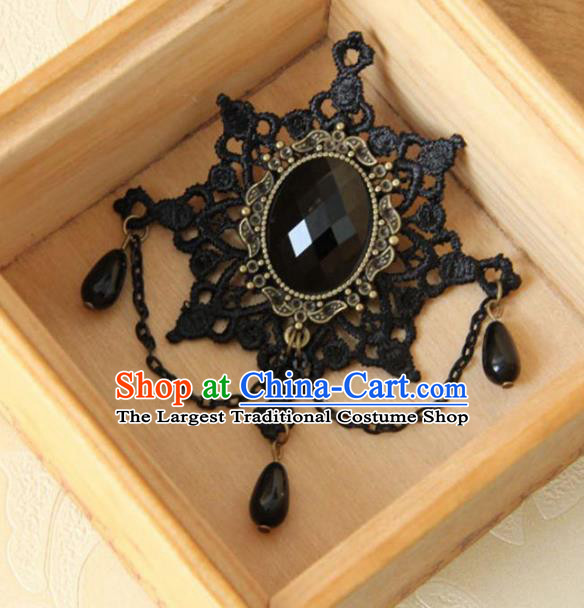 Handmade Gothic Black Lace Brooch Accessories Halloween Fancy Ball Cosplay Breastpin for Women